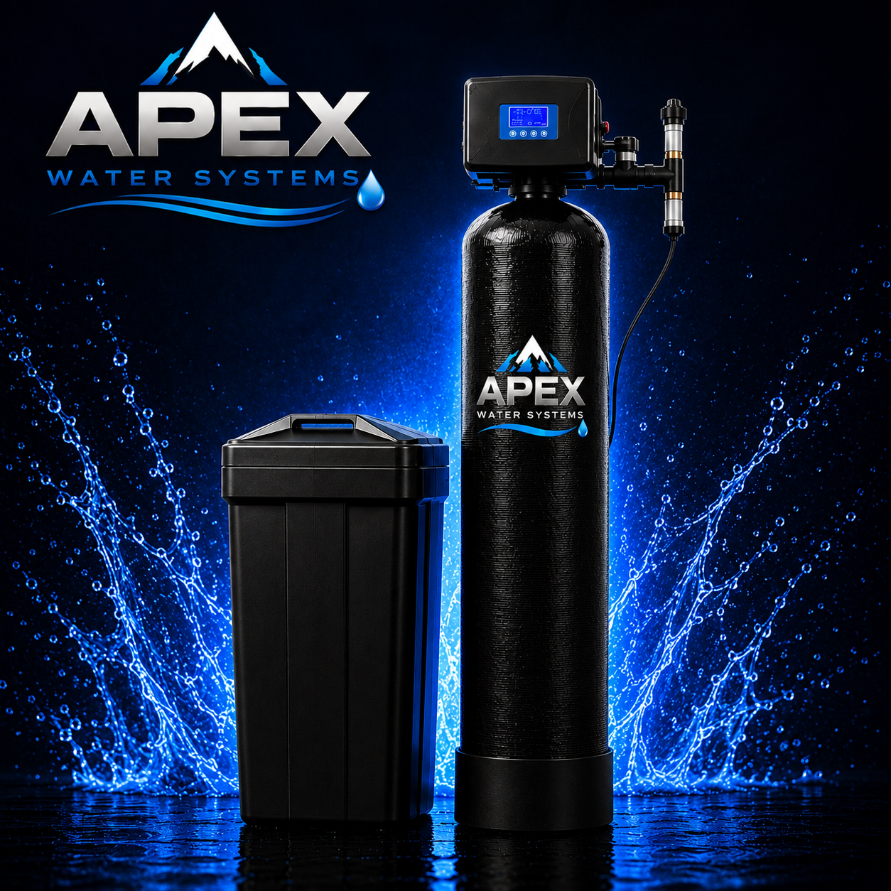 Apex whole-home water softener and brine tank